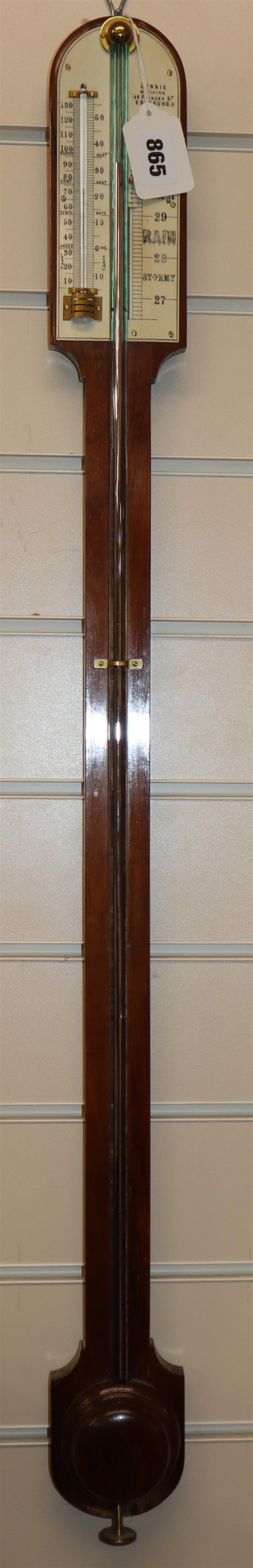 A Victorian walnut stick barometer by Lennie, 46 Princes Street, Edinburgh, H 92cm W 8.5cm